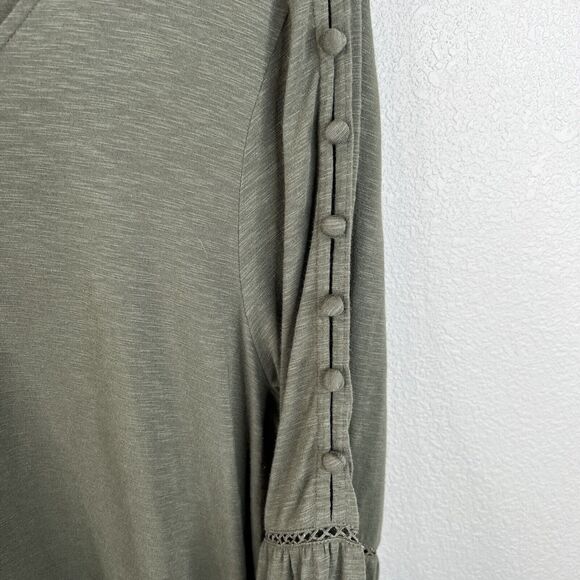 J. Jill Top Women's Large Green 3/4 Sleeve‎ Button Accent Boho Peasant Cotton - Picture 5 of 16